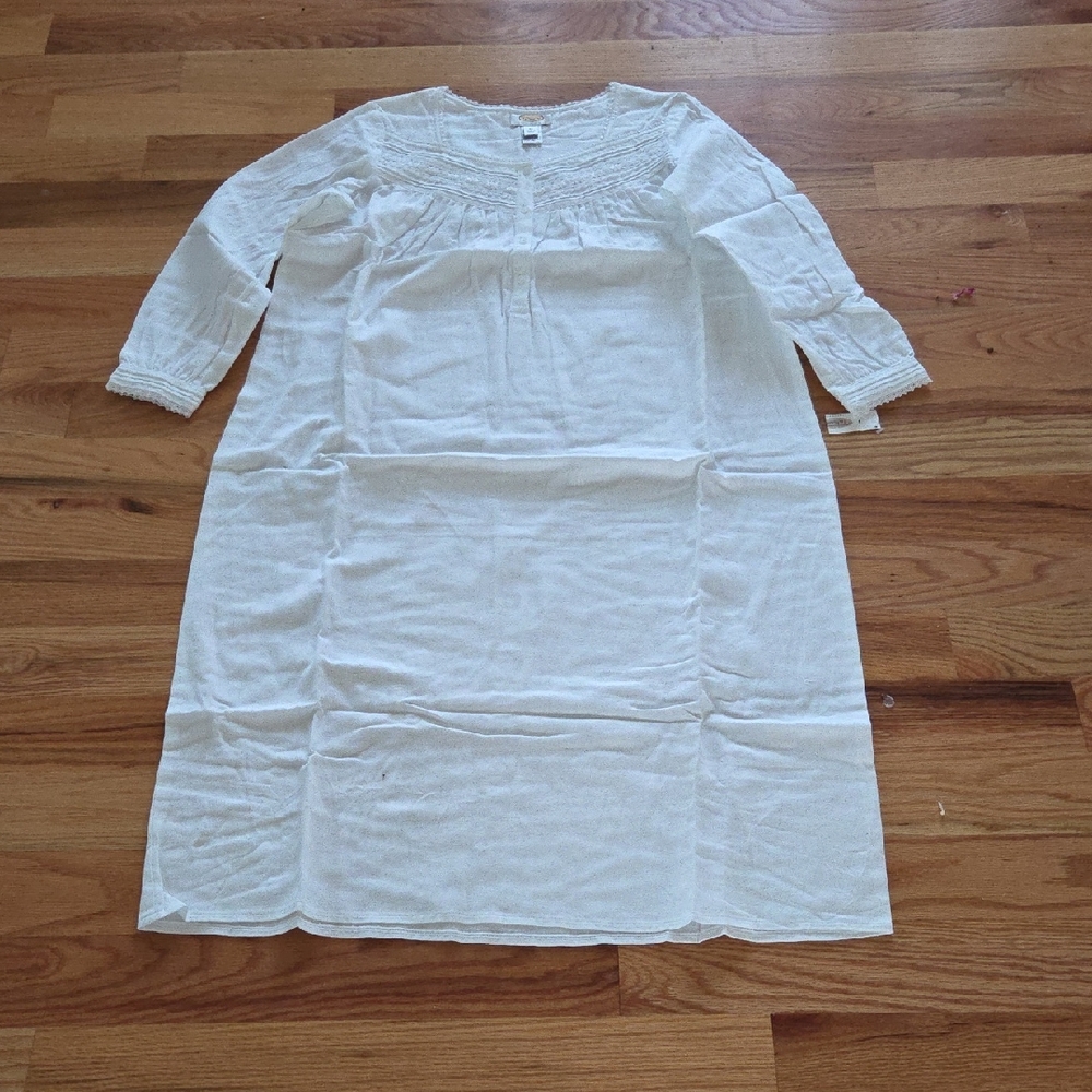 Brand New Talbots White Cotton Flannel Nightgown Size PS